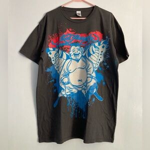 Ed Hardy SZ XL 100% cotton dark gray slate Buddha butterfly design vintage
